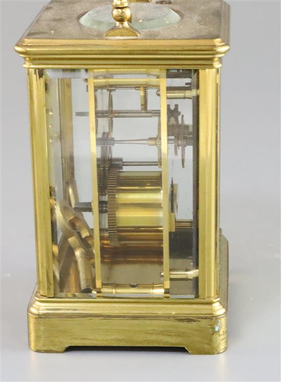 An early 20th century French gilt brass carriage timepiece, 5.75in.